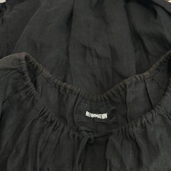 Reformation Martina Black Pineapple embroidered pocket Linen Tunic Dress Size M - Picture 3 of 4